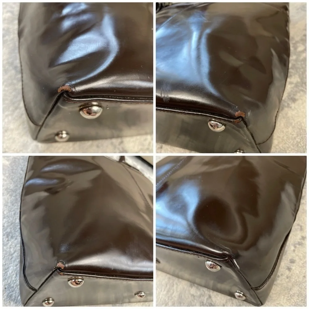 Vintage Gucci Dark Brown Patent Leather Structured Handbag 2 Way Glossy